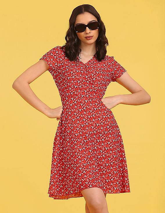 Women's ?Party Wear Printed Crepe Fit & Flare Dress
