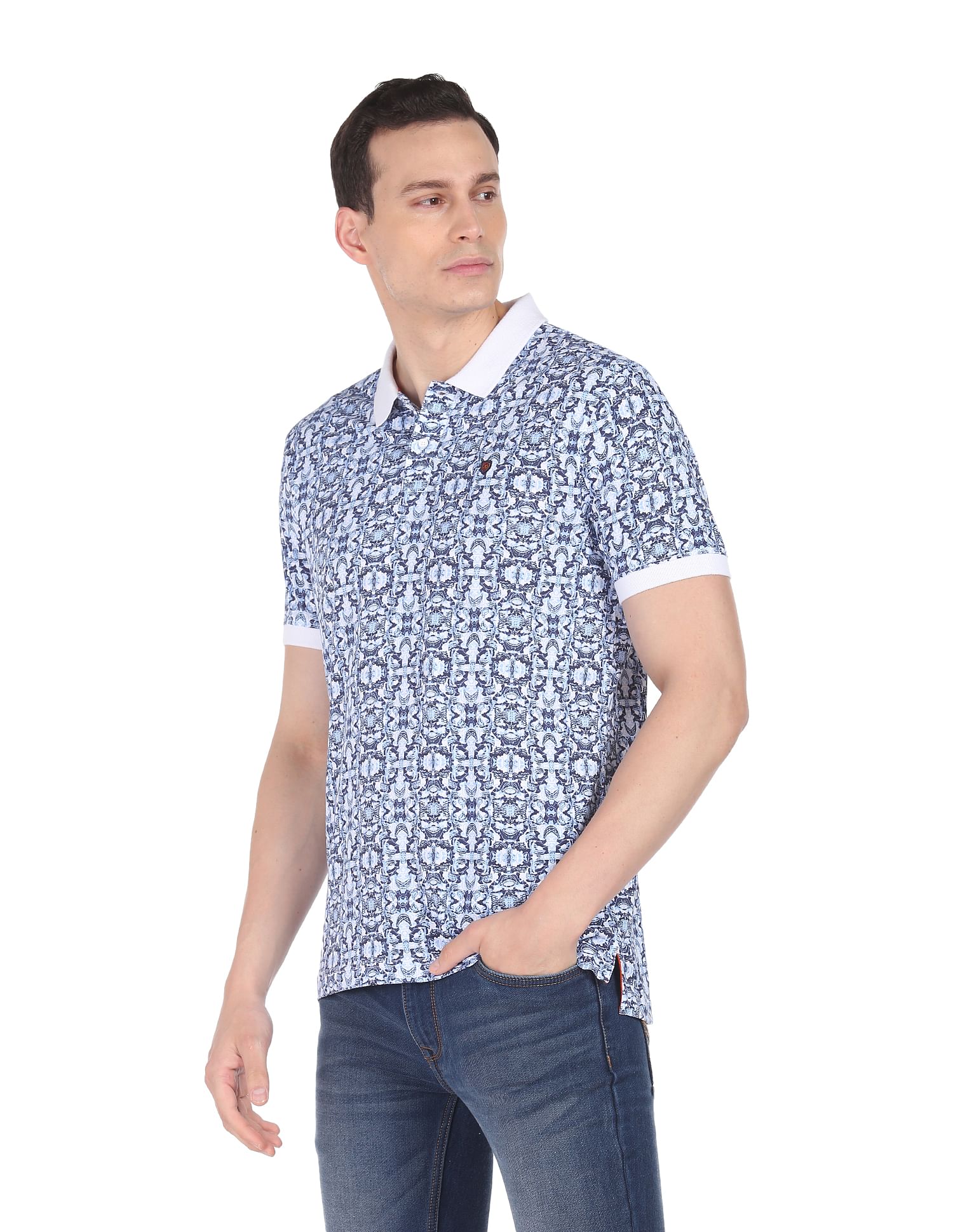 AD by Arvind Modern Abstract Print Polo Shirt