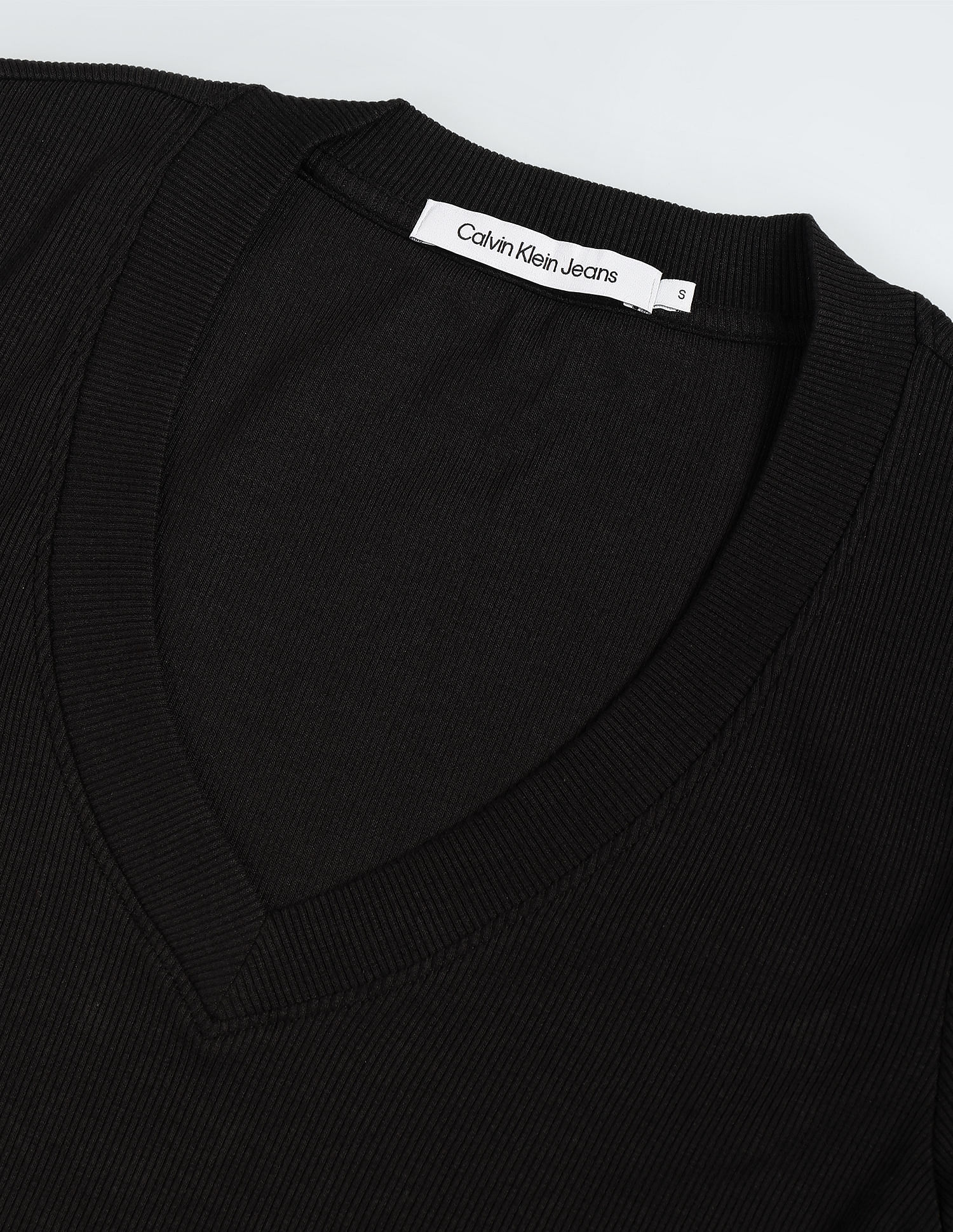 Buy Calvin Klein Woven Label Rib V-Neck T-Shirt