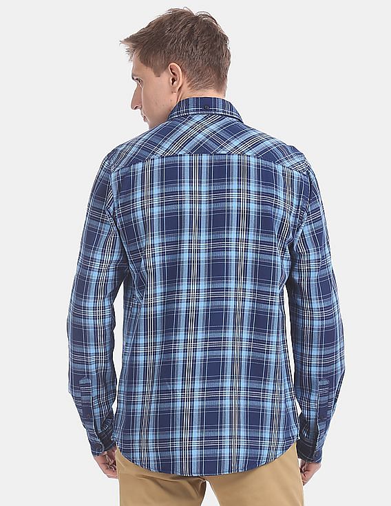 Aeropostale Blue Button Down Collar Check Shirt