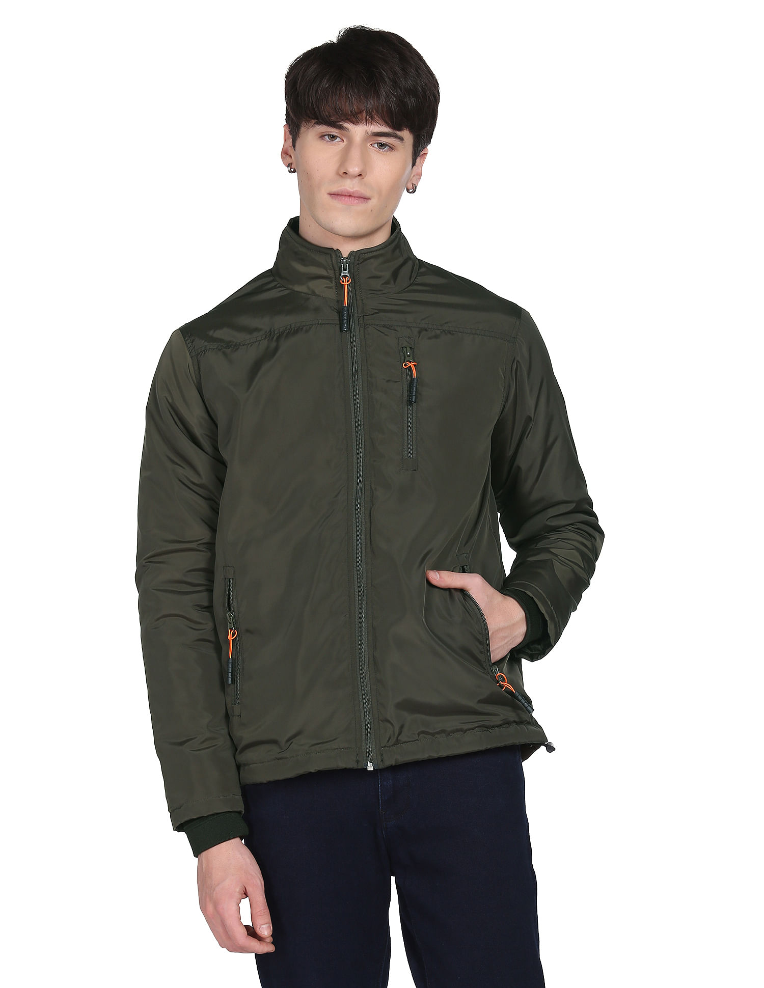 Flying Machine High Neck Panel Solid Jacket