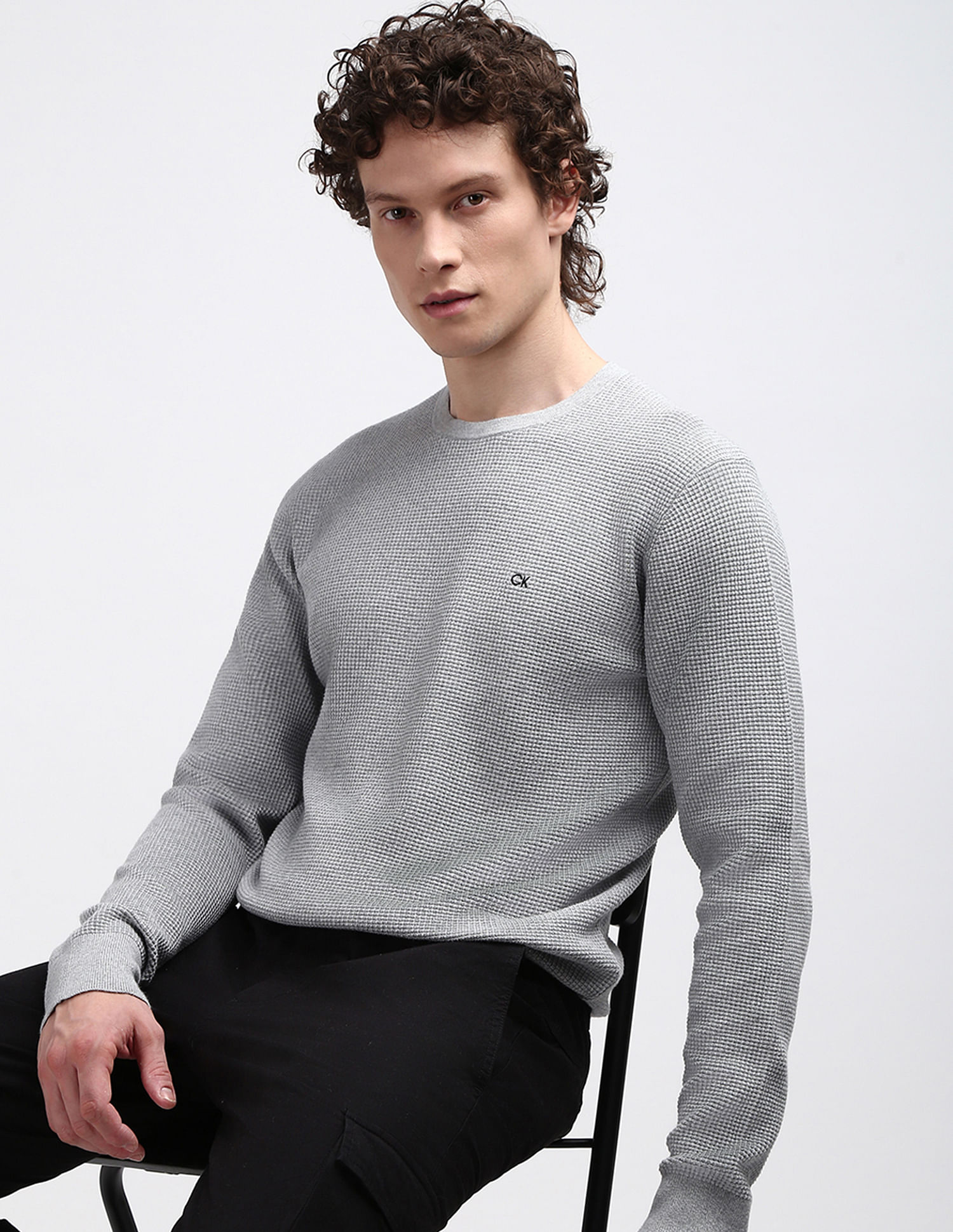 Calvin Klein Crew Neck Patterned Knit Sweater