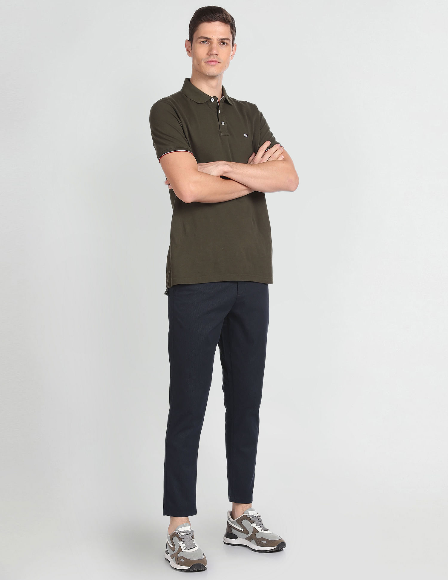 Arrow Sports Pinstriped Mid Rise Trousers