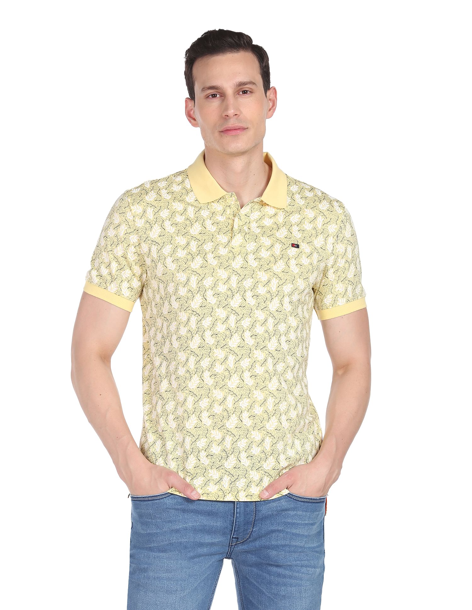 AD by Arvind Cotton Tropical Print Polo Shirt