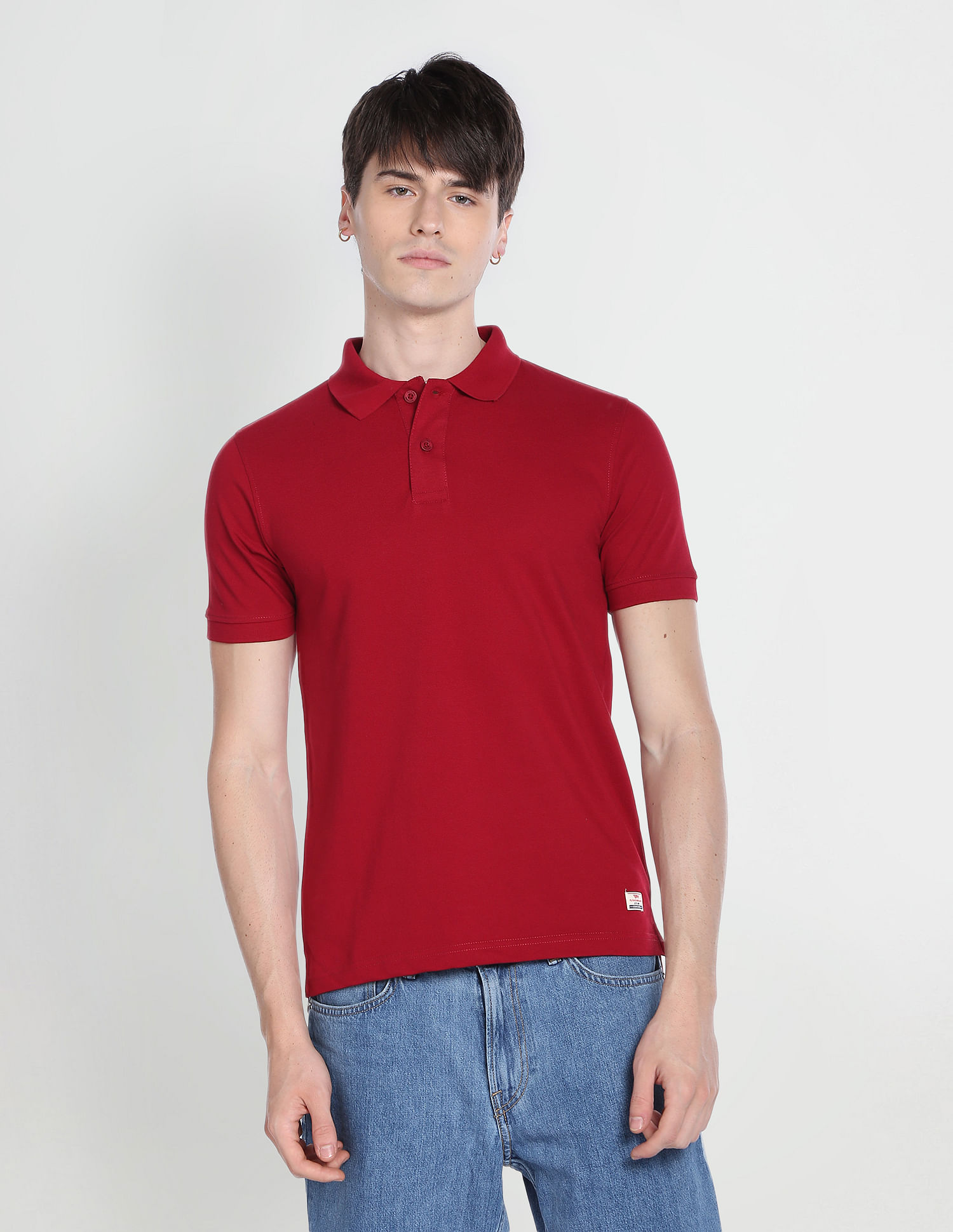 Flying Machine Solid Cotton Pique Polo Shirt