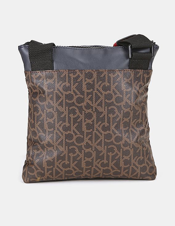 Buy Calvin Klein Men Black Monogram Print Messenger Bag - NNNOW.com