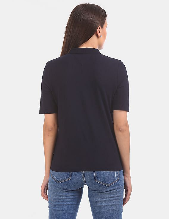 TOMMY HILFIGER - Women's slim polo shirt with signature collar - Navy -  OT-XW0XW02351DW5