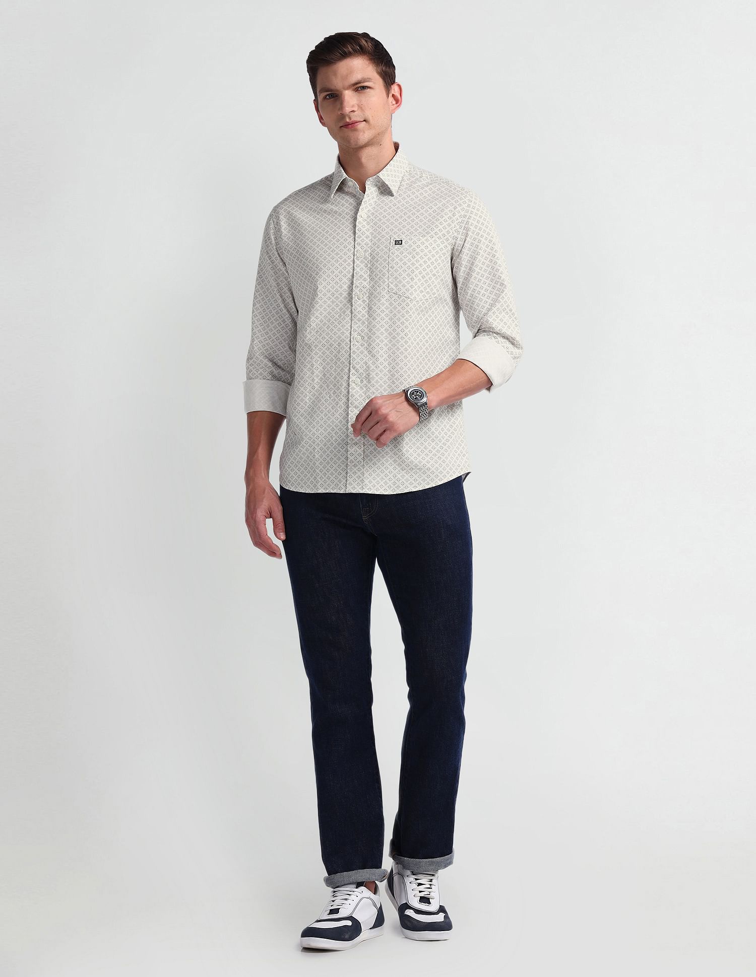 Arrow Sports Oxford Geometric Print Shirt