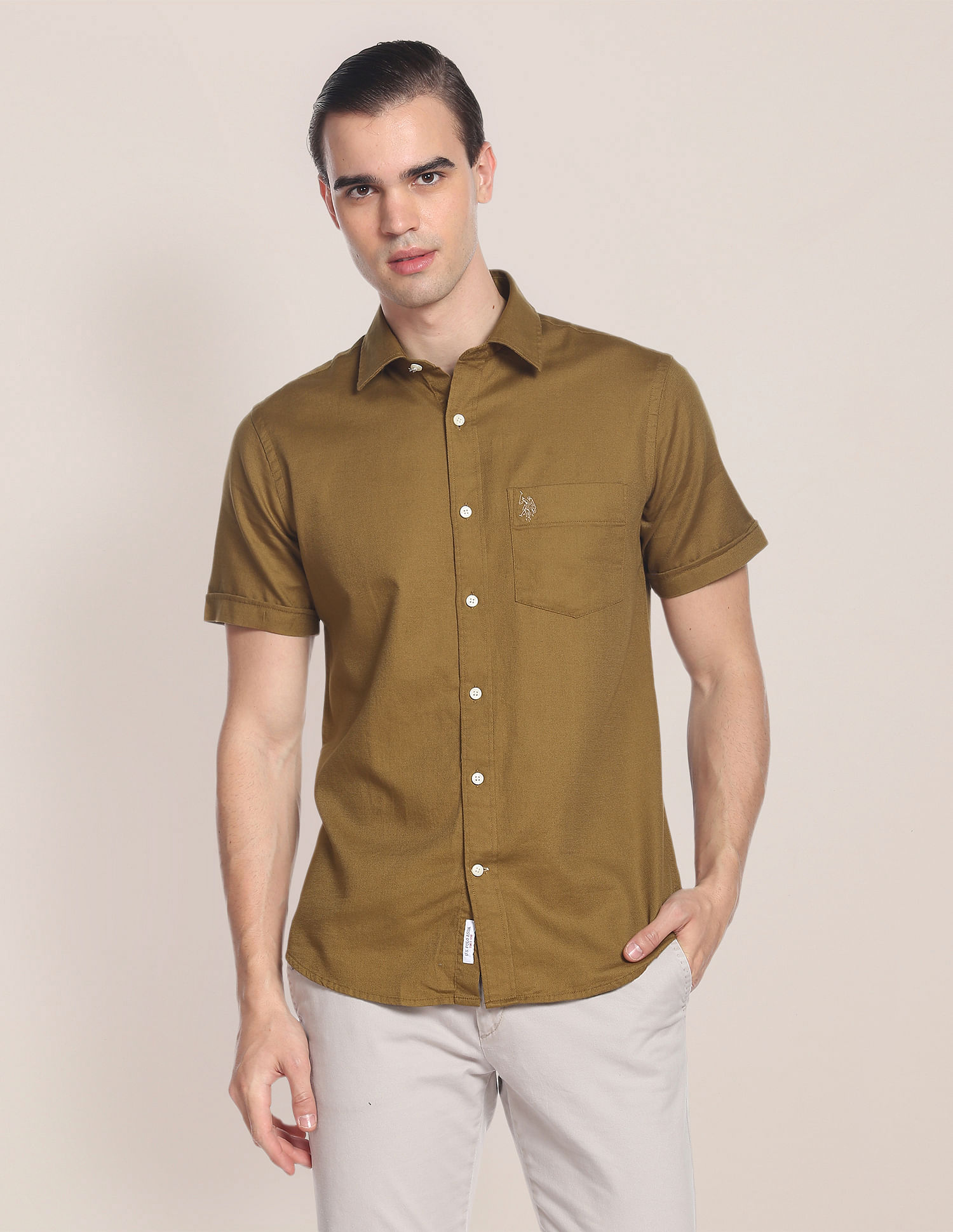 U.S. Polo Assn. Birdseye Dobby Textured Solid Shirt