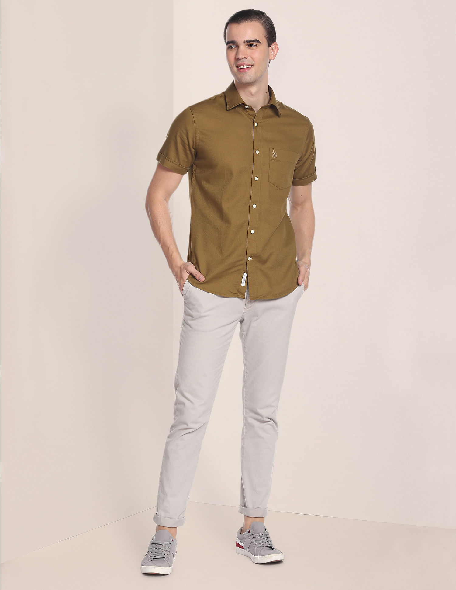 U.S. Polo Assn. Birdseye Dobby Textured Solid Shirt