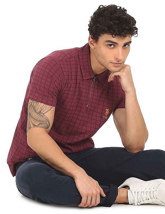 U.S. Polo Assn. Checked Cotton Pique Polo Shirt