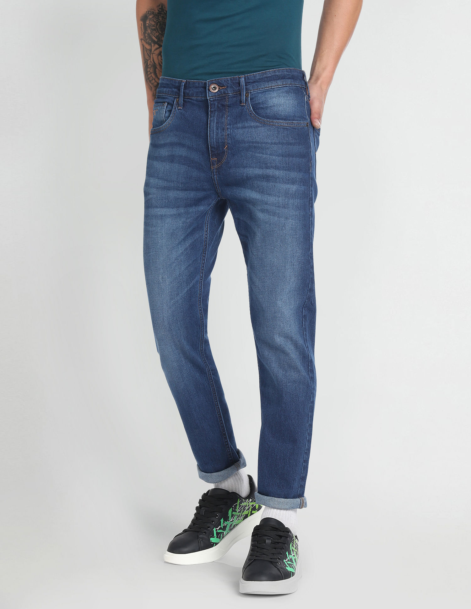 Flying Machine Slash Slim Tapered Dark Wash Jeans