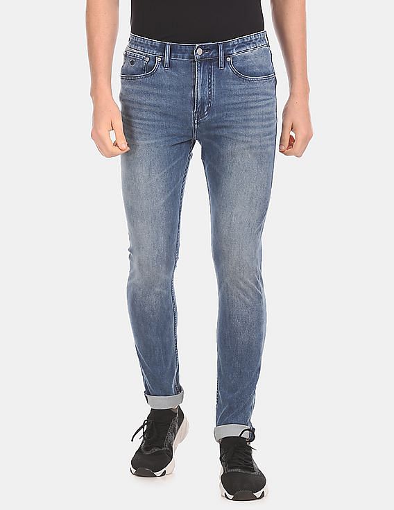 Calvin Klein Men Blue Skinny Fit Stone Wash Four-Way Stretch Jeans