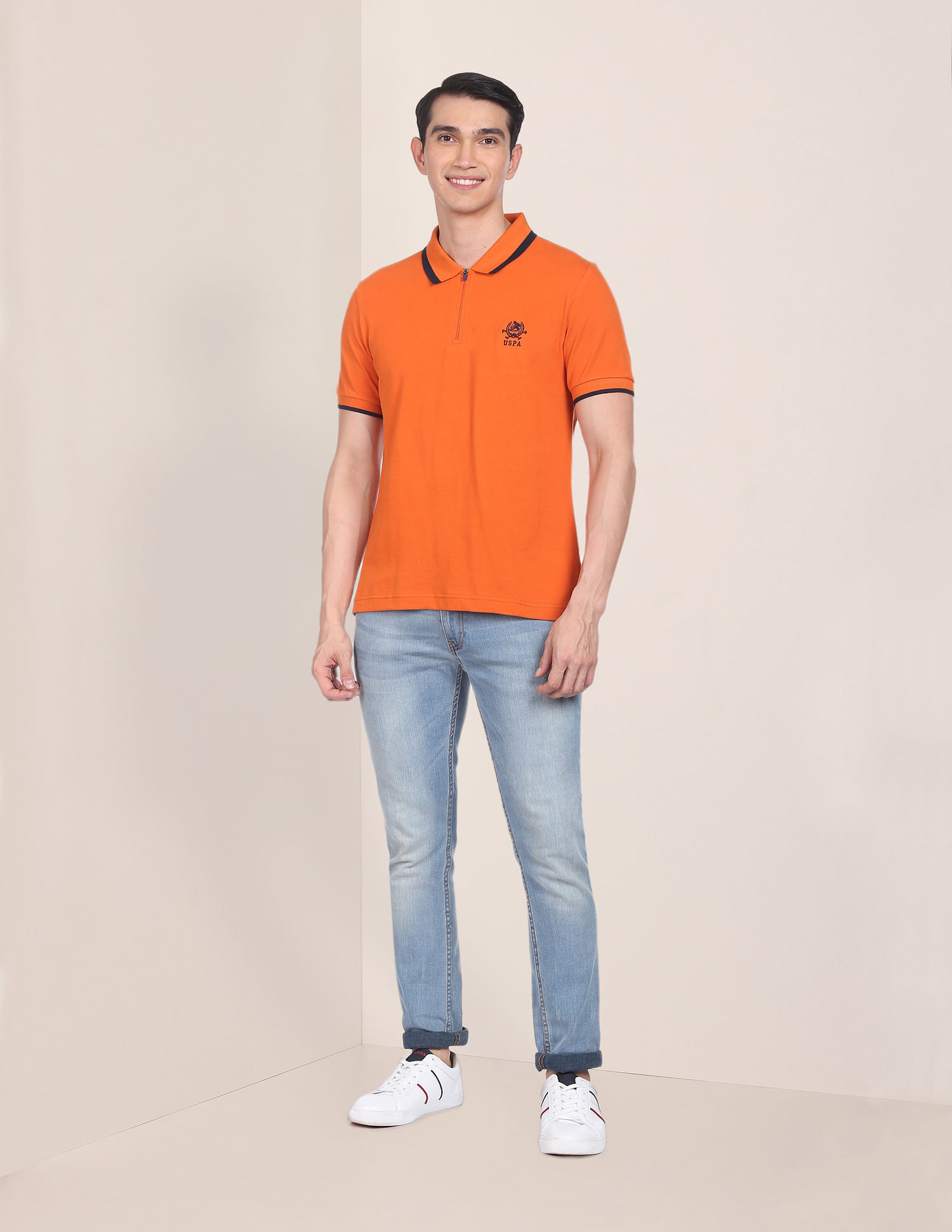 U.S. Polo Assn. Logo Embroidered Tipped Collar Polo Shirt