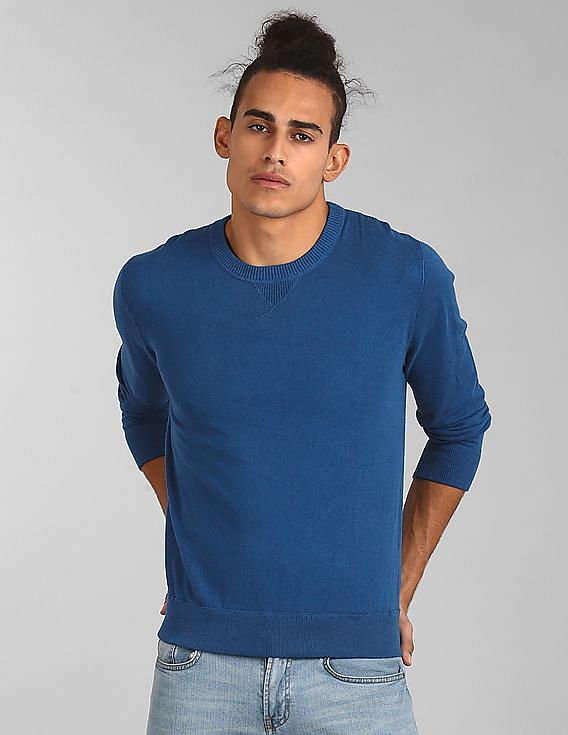 Buy GAP Men Blue Cotton Crewneck Sweater NNNOW