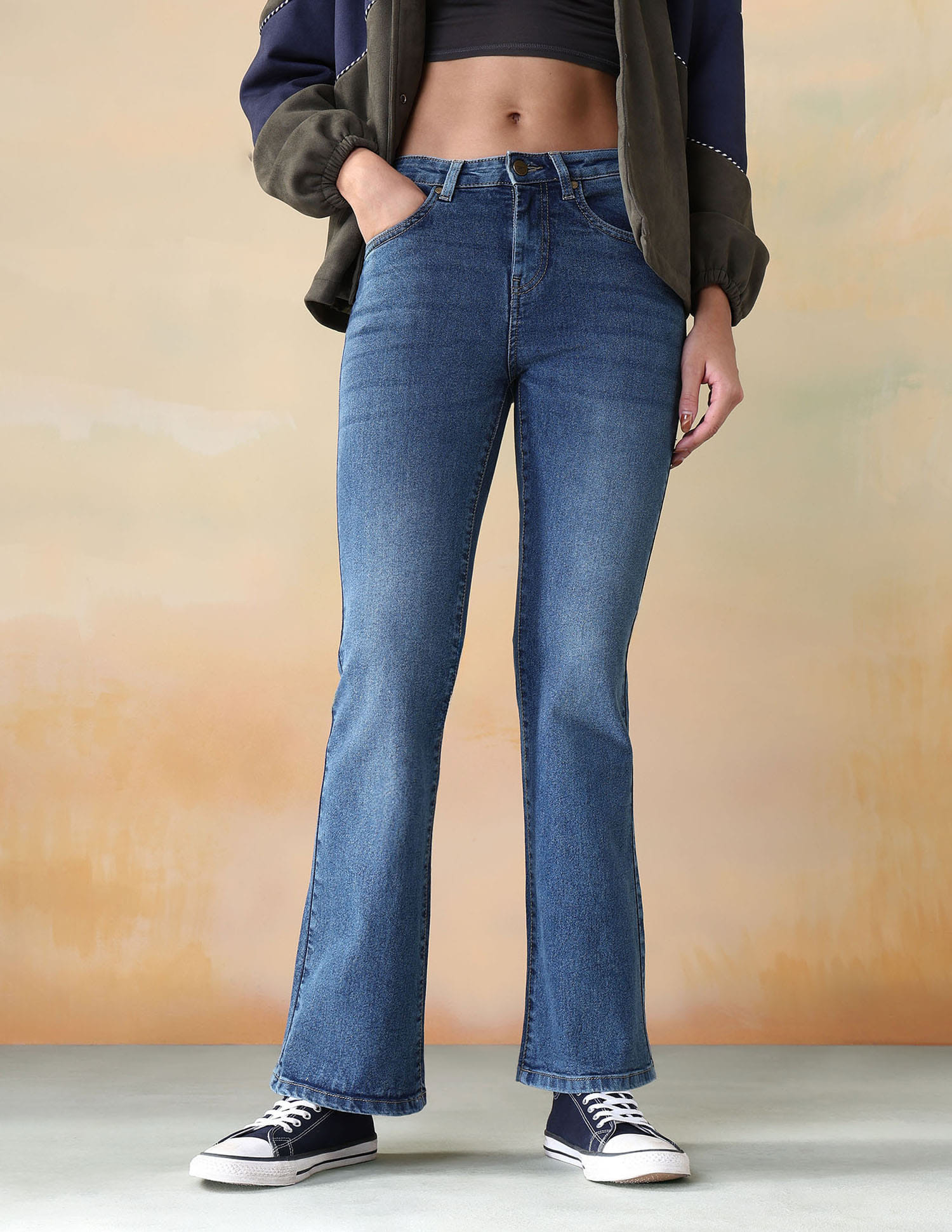 Buy Flying Machine Women Mid Rise Bootcut Vintage Wash Jeans