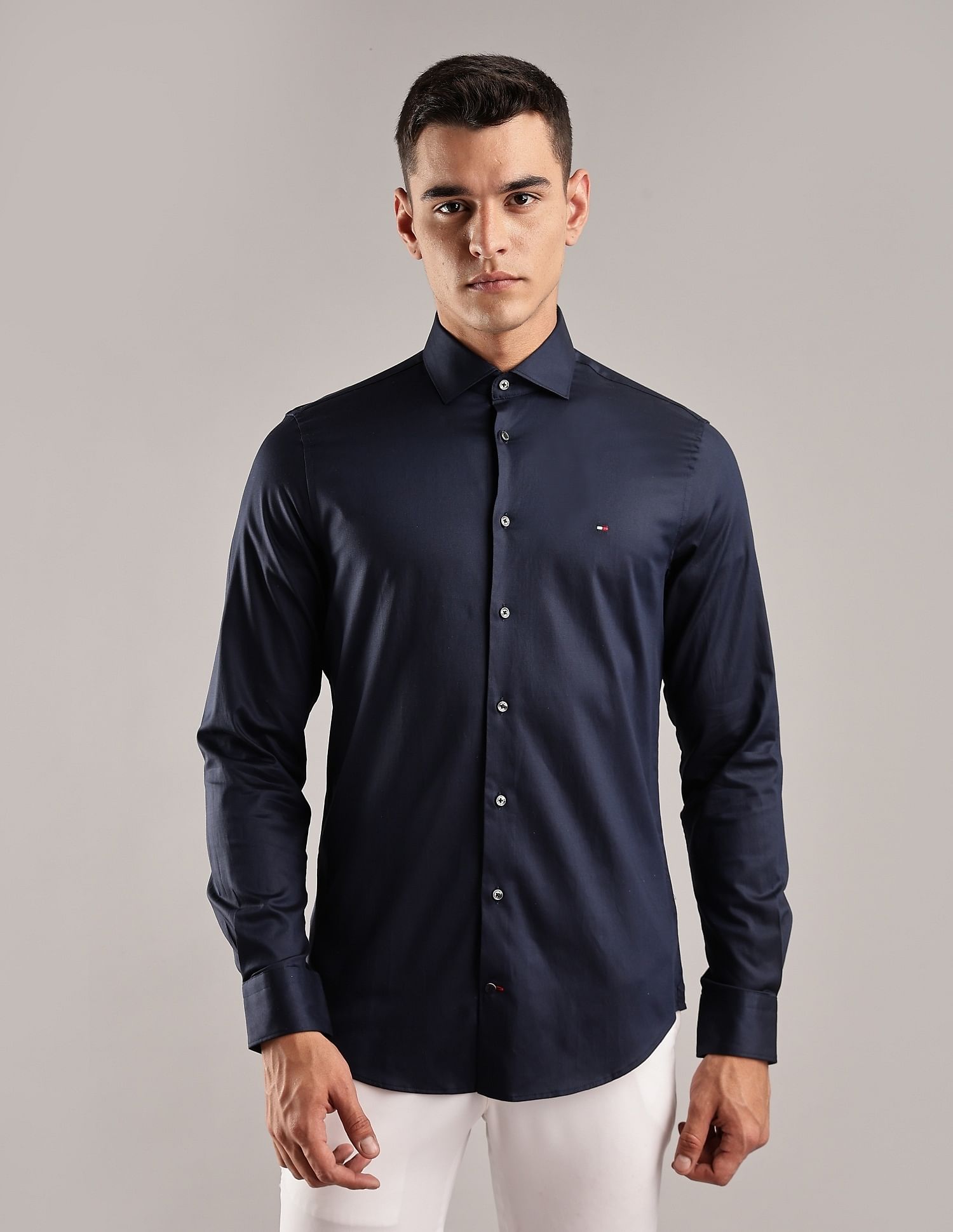 Tommy Hilfiger Solid Slim-Fit Cotton Shirt
