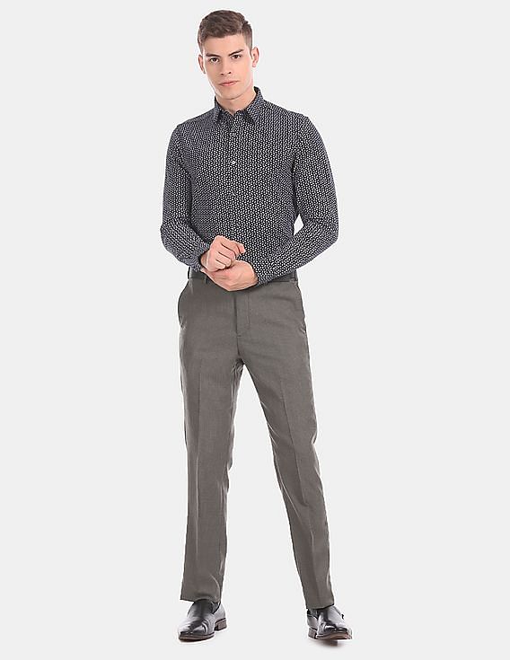 Arrow Tapered Fit Patterned Wool Formal Trousers