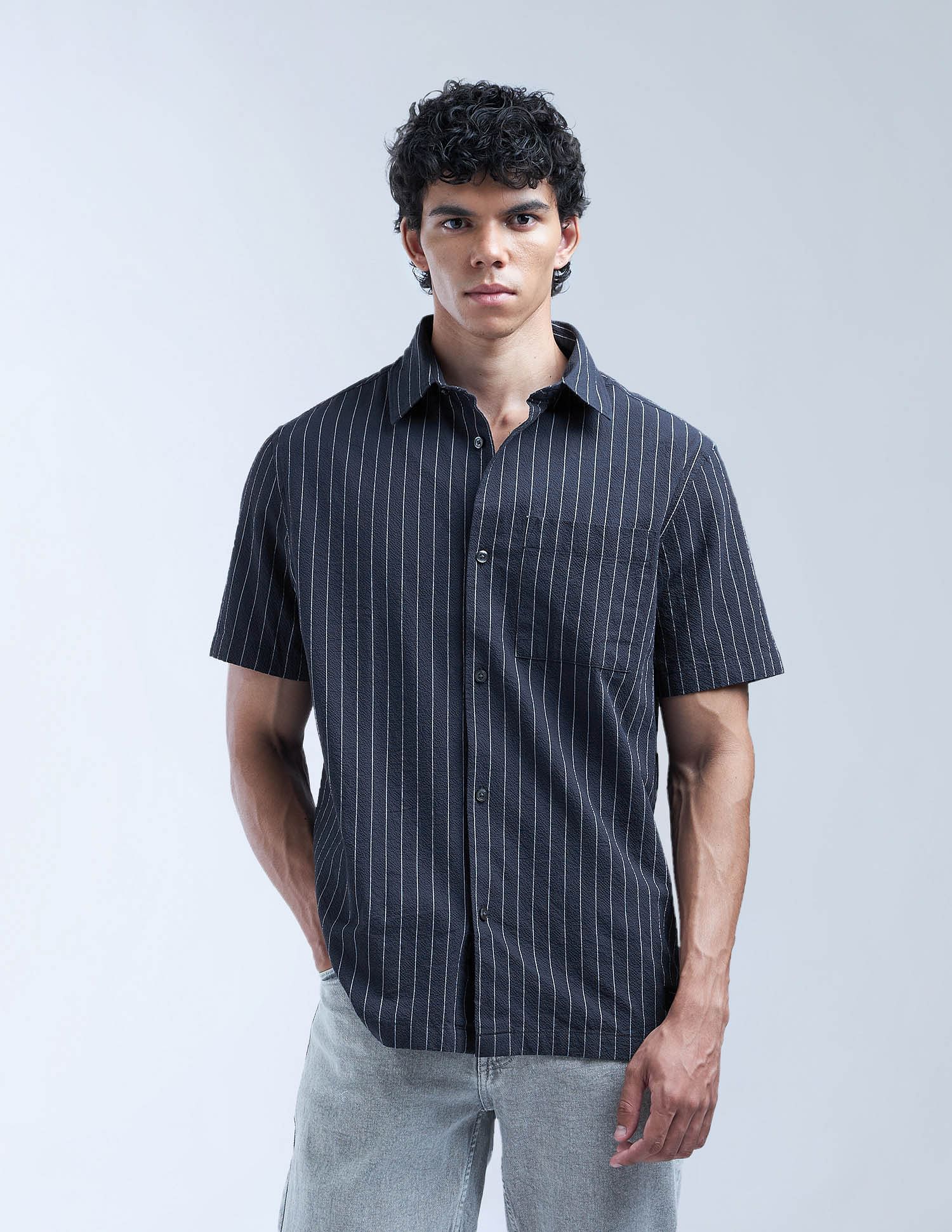 Flying Machine Vertical Striped Regular Fit Digitopia Shirt