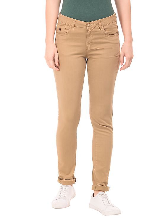 Checked Split Front Skinny Trousers