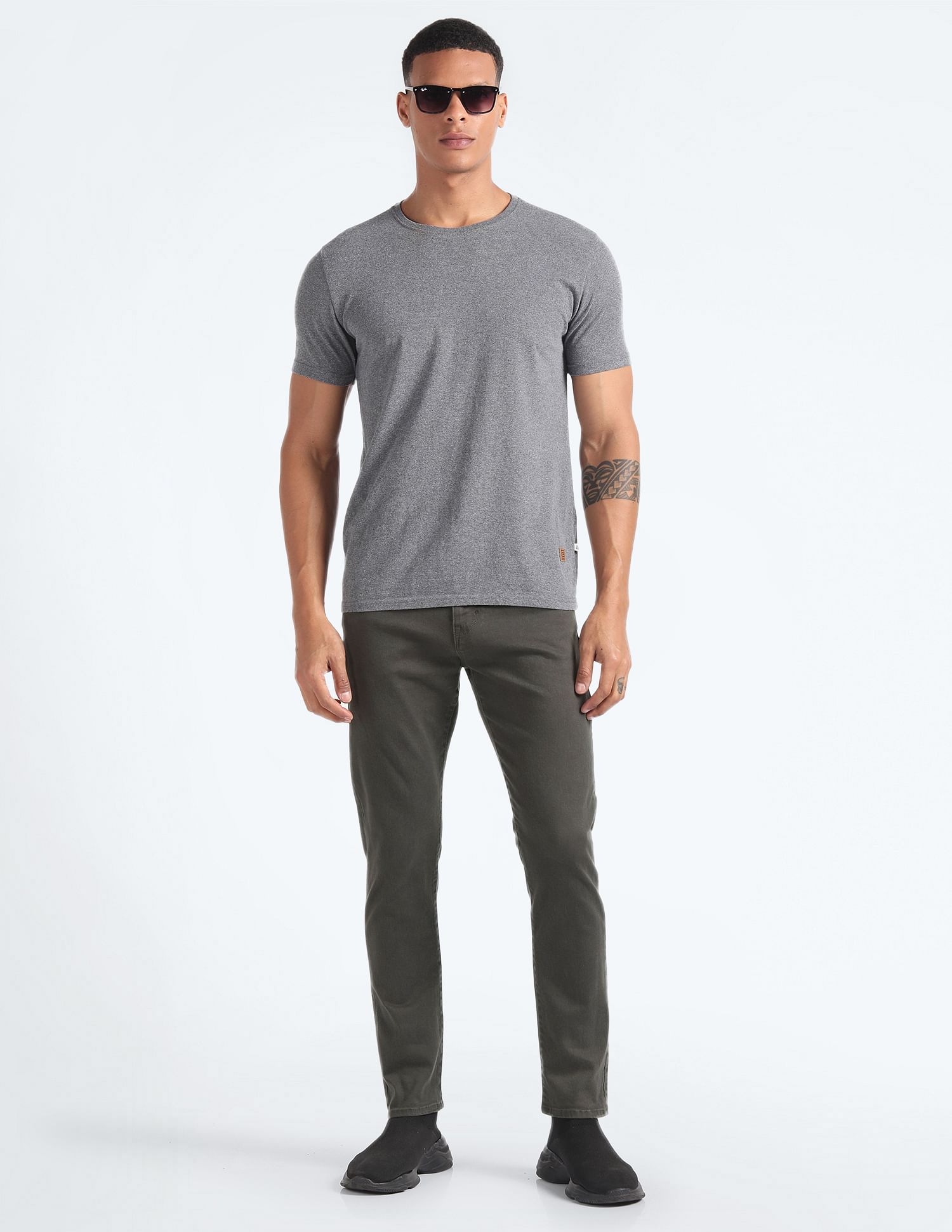 Flying Machine Mid Rise Slash Slim Tapered Jeans