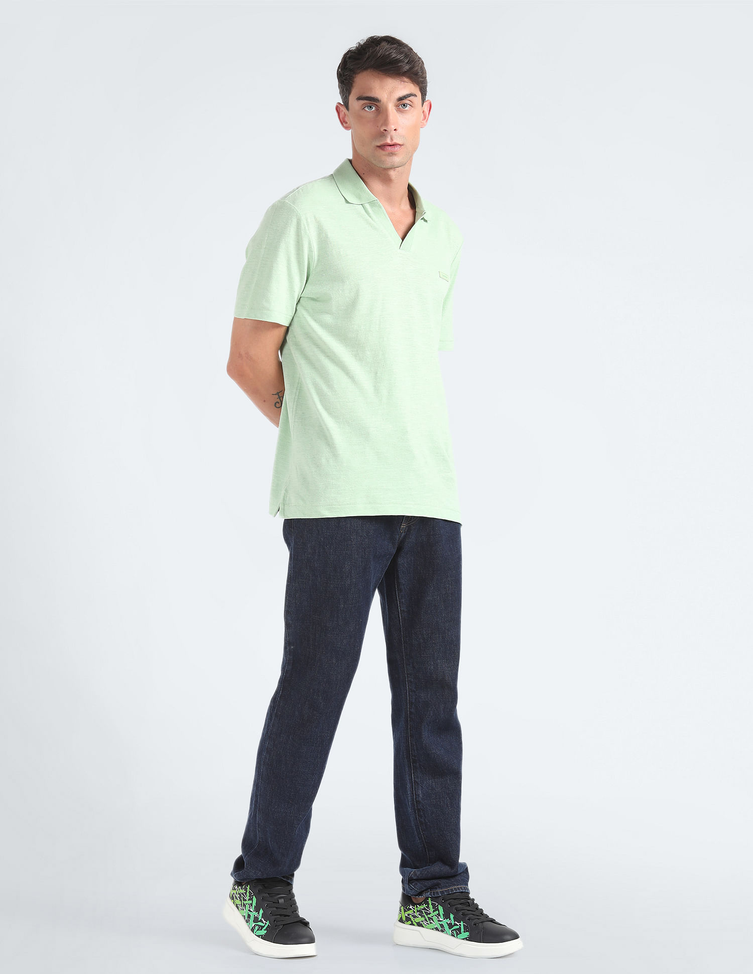 Calvin Klein Cotton Linen Open Placket Polo Shirt