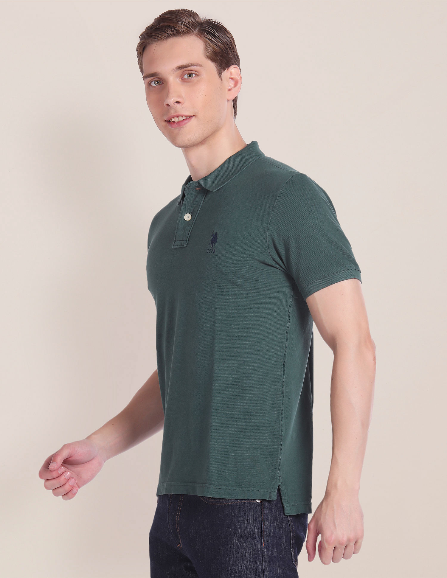 U.S. Polo Assn. Men Green Polo T-Shirt With Side Vents