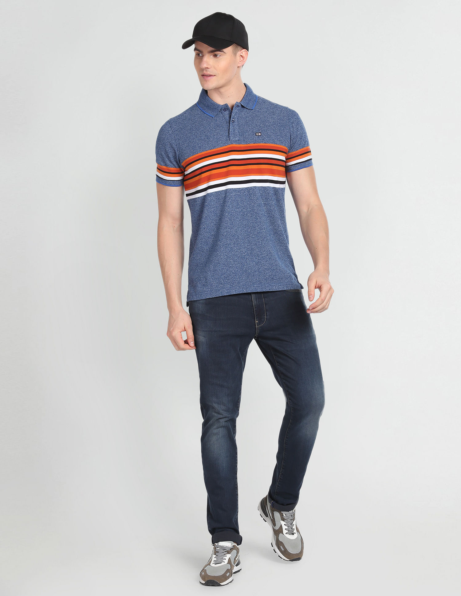 Arrow Sports Horizontal Stripe Heathered Polo Shirt