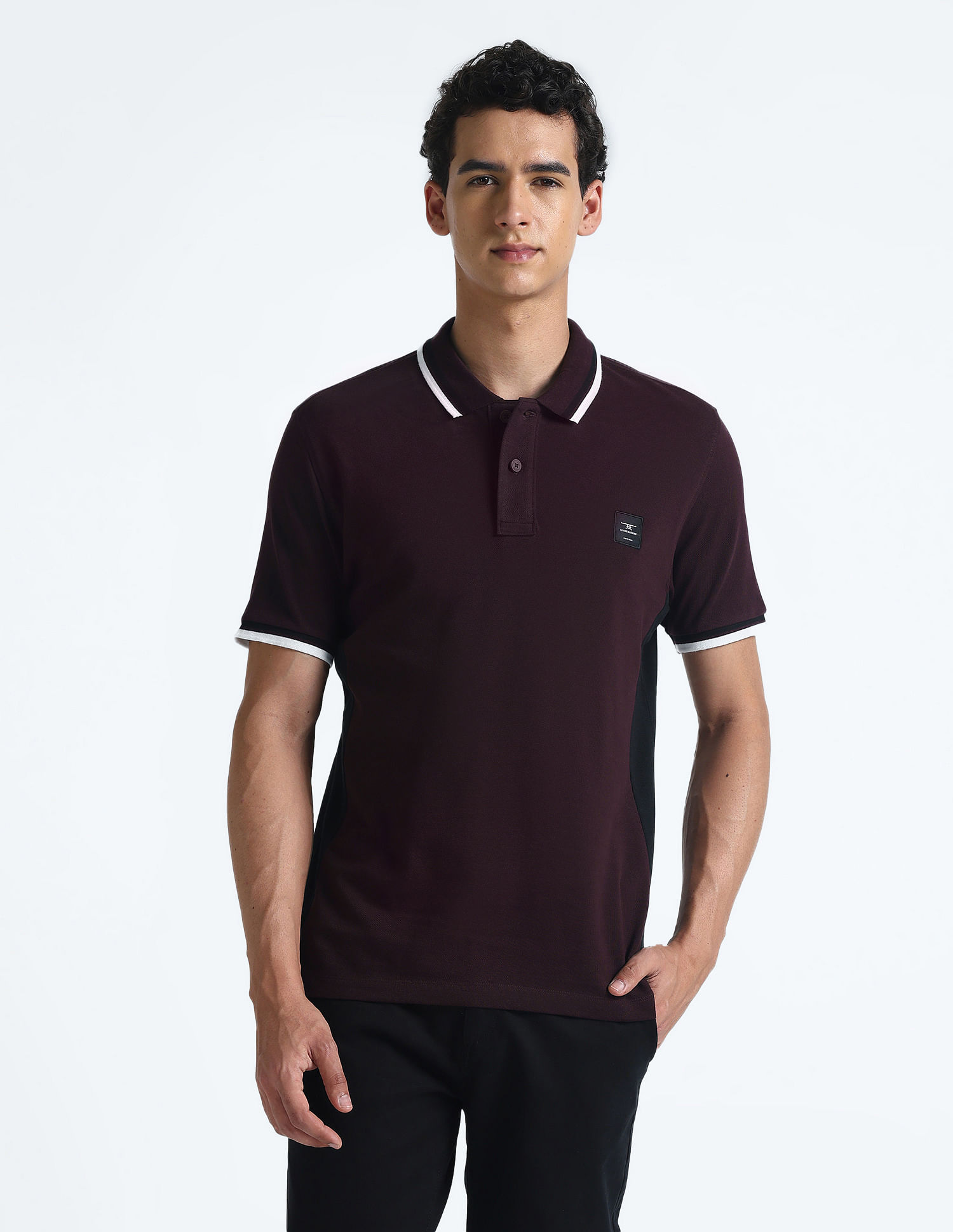 Flying Machine Contrast Panel Pique Polo Shirt