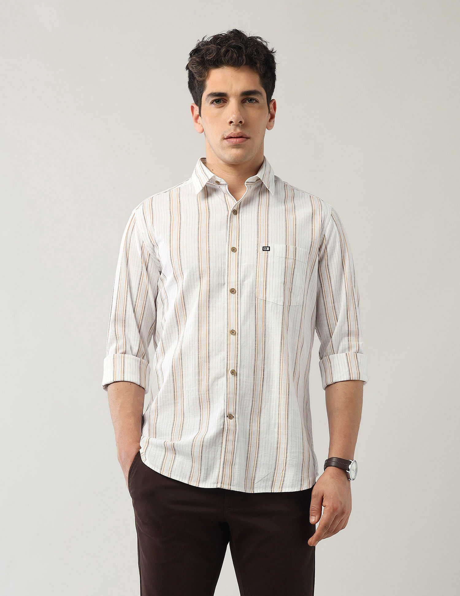 Arrow Sport Vertical Striped Regular Shirt