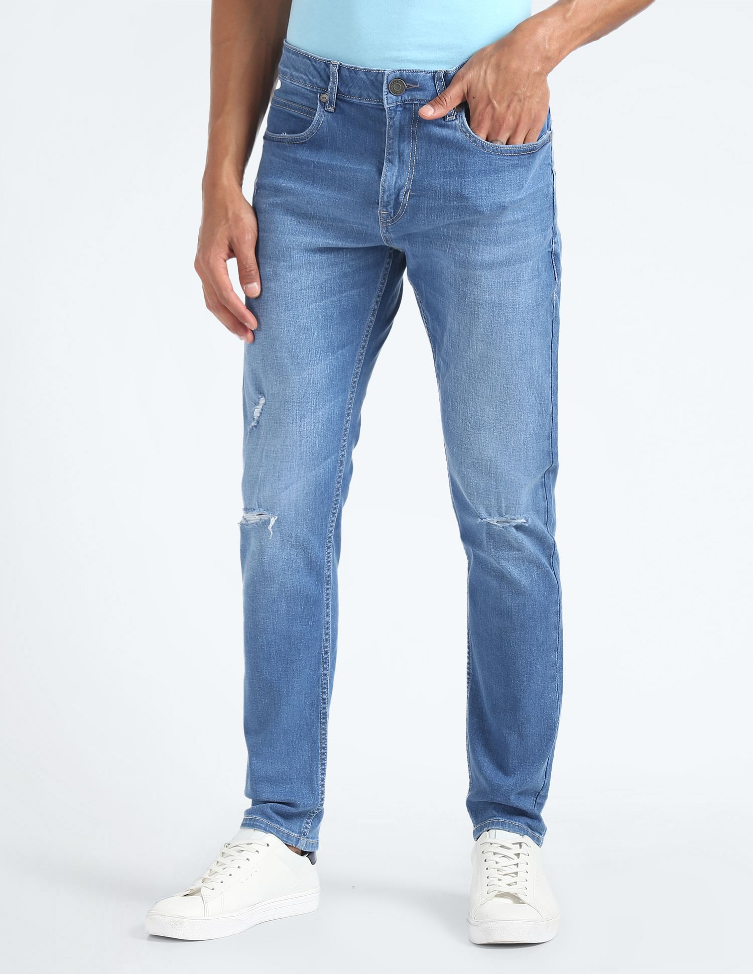 Flying Machine Slash Slim Tapered Mid Rise Jeans