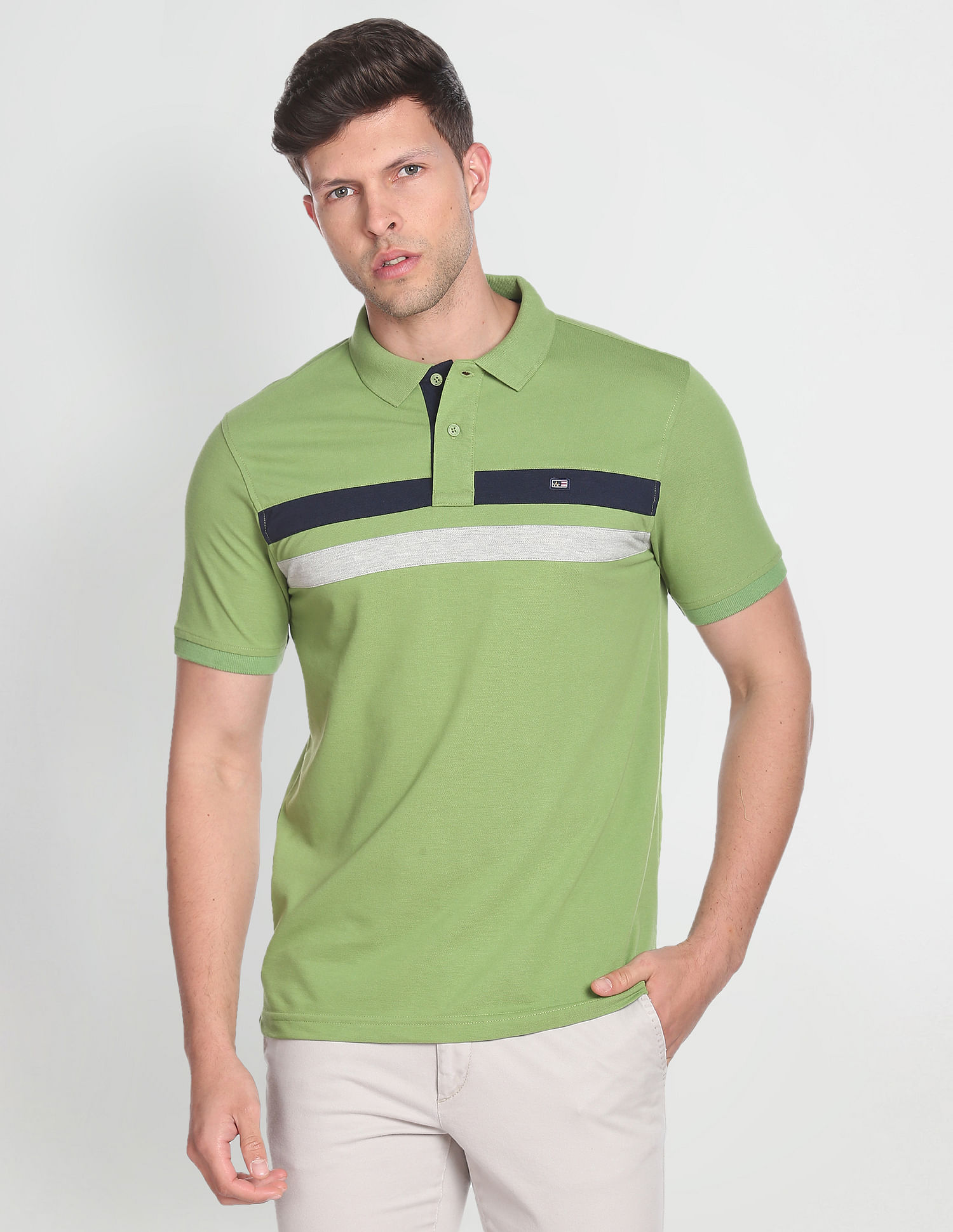 Arrow Sports Striped Cotton Blend Polo Shirt