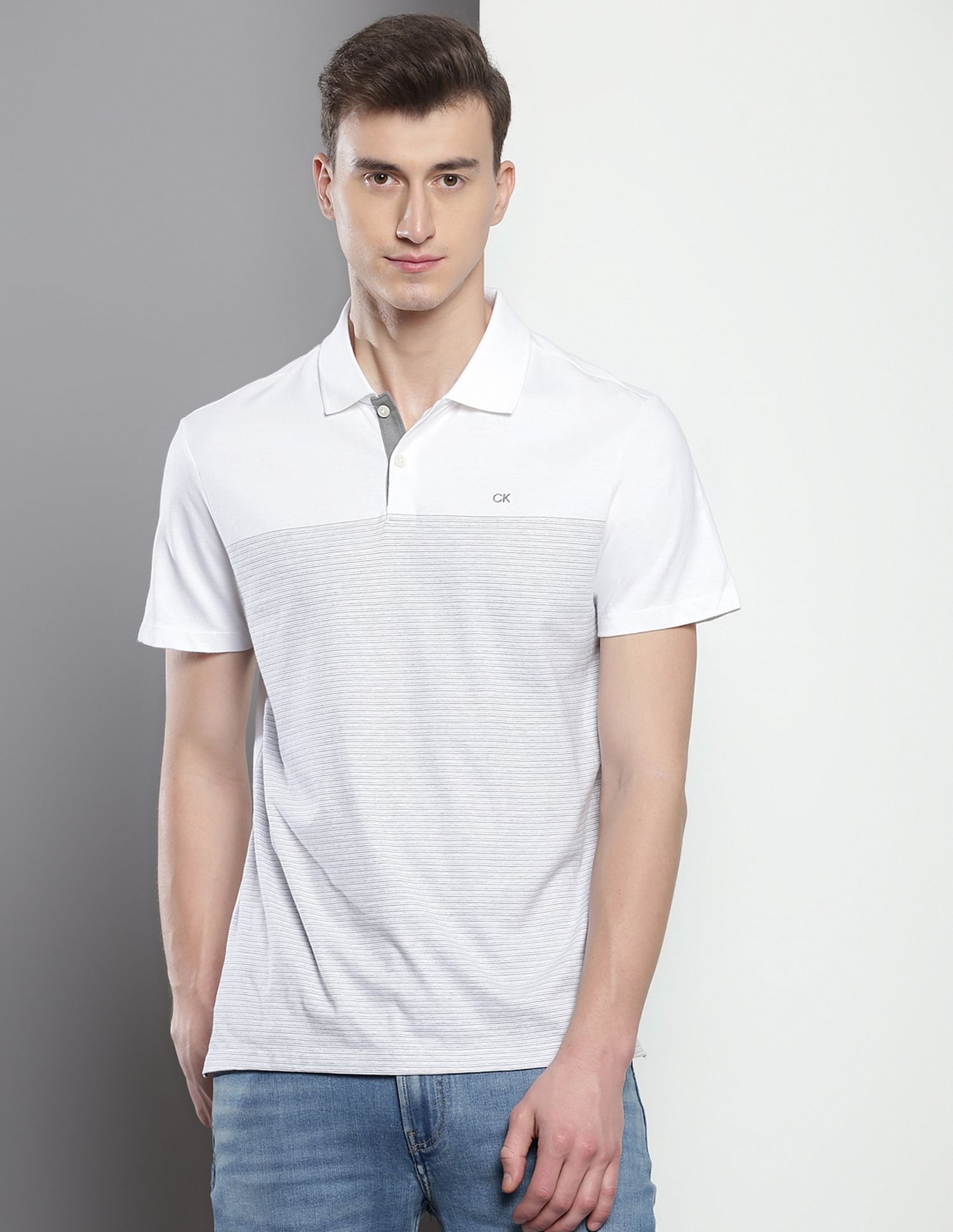 Calvin Klein Engineered Horizontal Stripe Liquid Polo Shirt