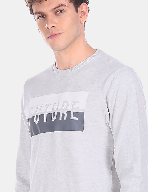 Flying Machine Ribbed Crew Neck Printed Sweatshirt