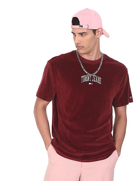 Buy Tommy Hilfiger Men Maroon Classic Collegiate Cotton Velour T-Shirt -  NNNOW.com