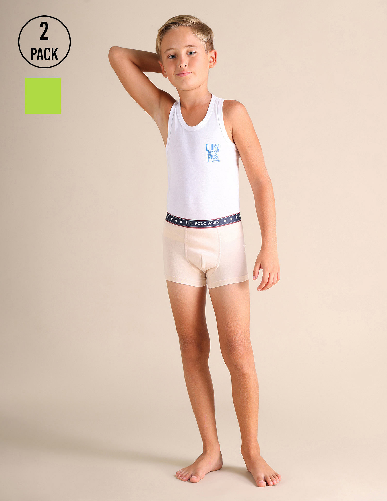 USPA Innerwear Boys Solid Cotton Spandex EKT03 Trunks - Pack Of 2