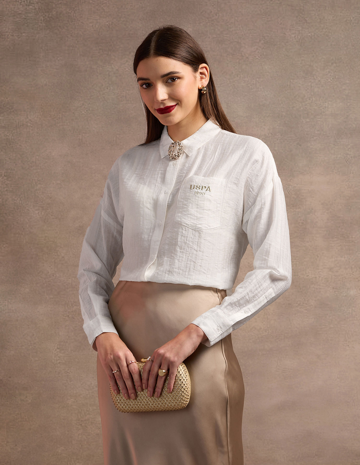U.S. Polo Assn. Women Brand Embroidered Vertical Stripe Shirt