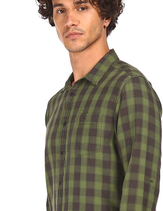 checked slim fit shirt with patch pocket