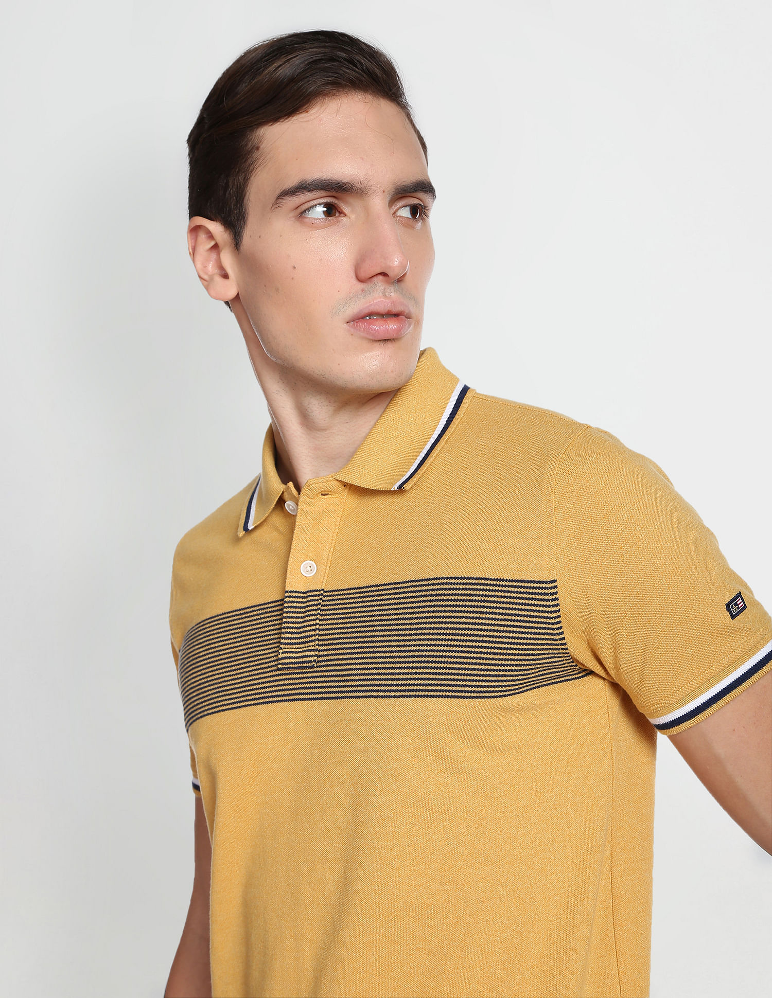 Arrow Sports Horizontal Striped Pique Polo Shirt
