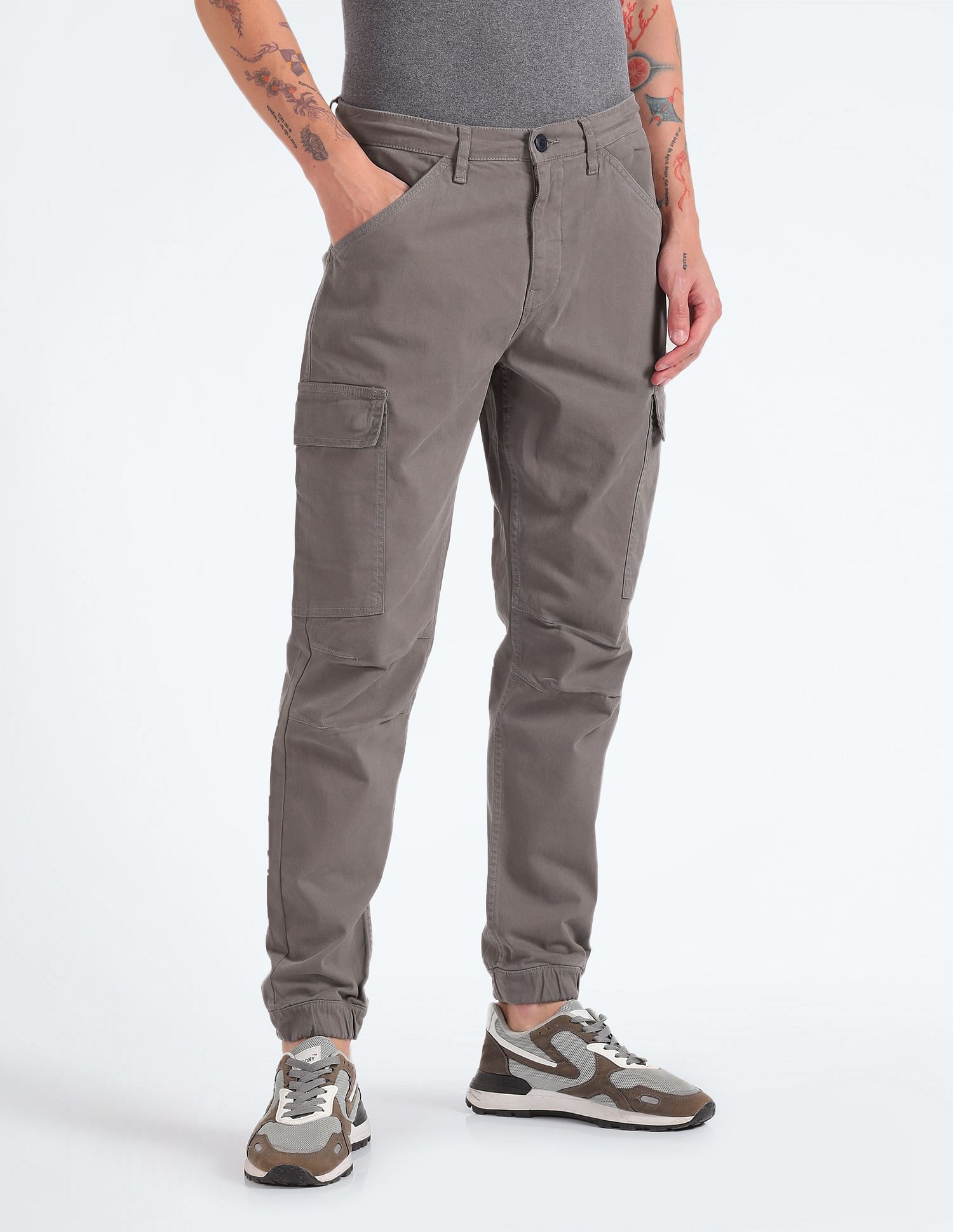 Flying Machine Mid Rise Solid Cargo Utility Trousers