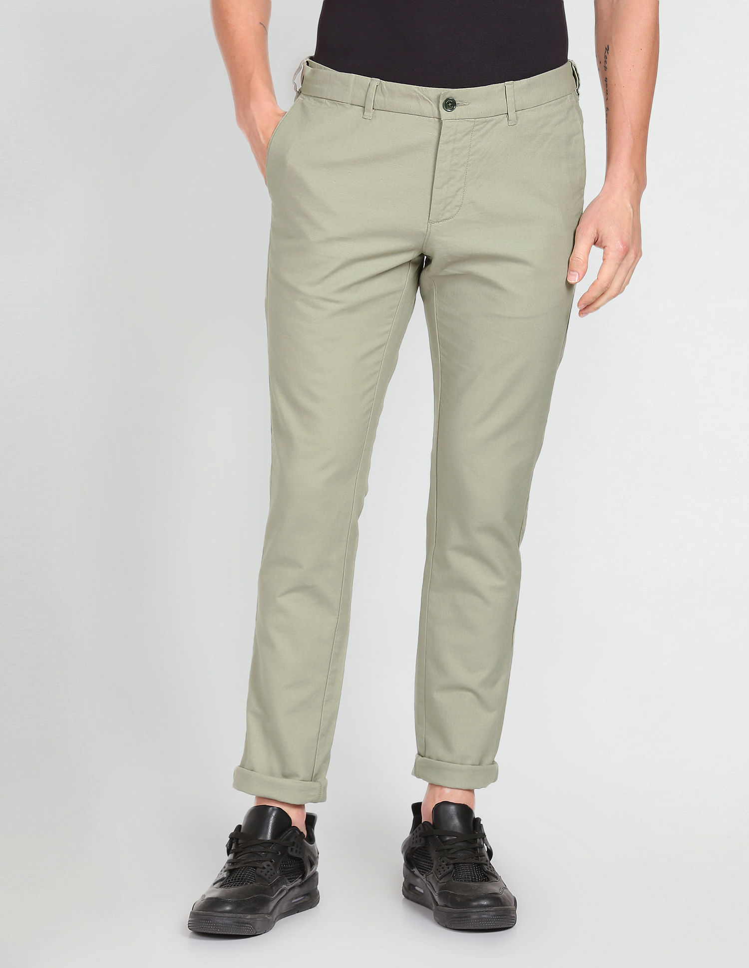 VAN HEUSEN Textured Low-Rise Slim Fit Trousers | Lifestyle Stores | MG Road  | Gurugram