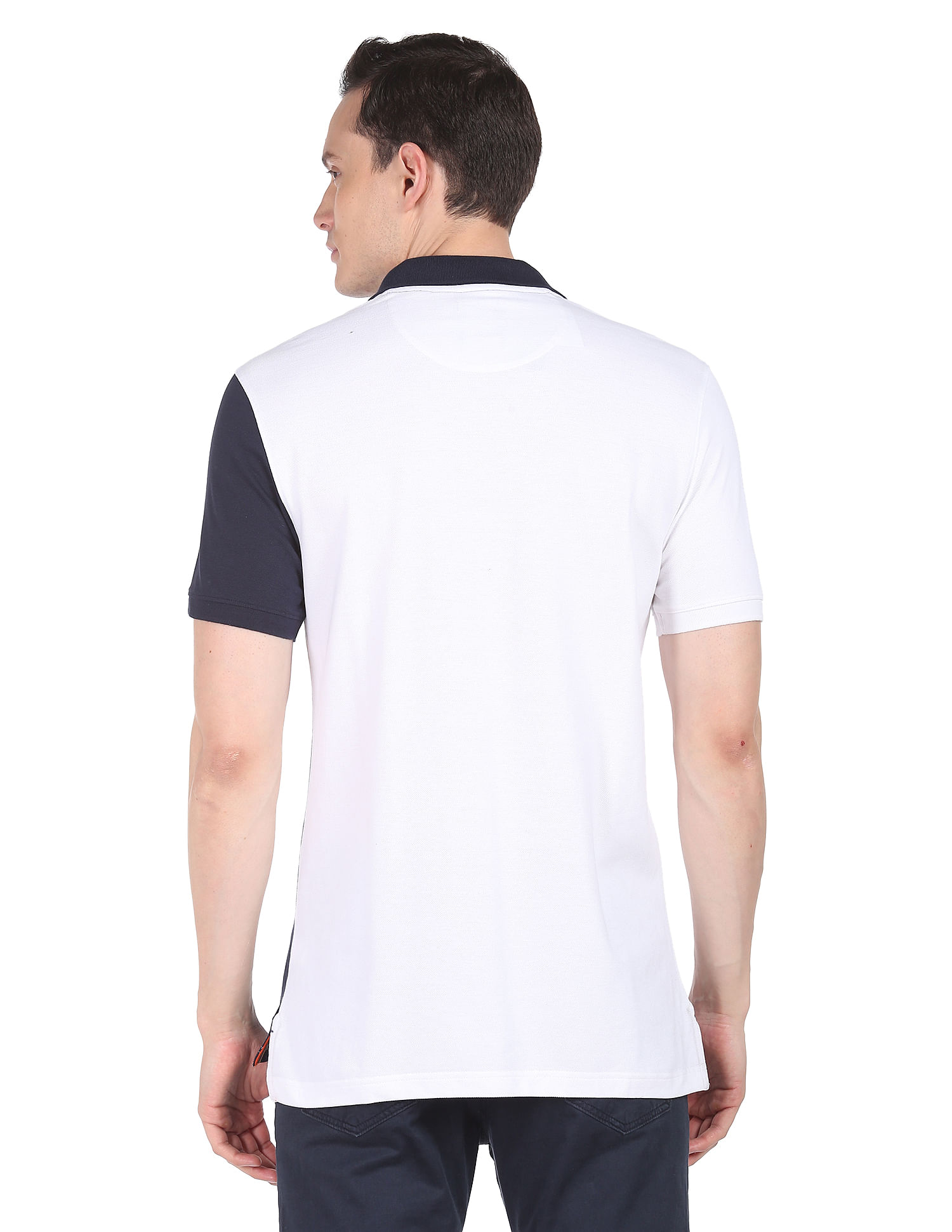 AD by Arvind Cotton Colour Block Logo Polo Shirt