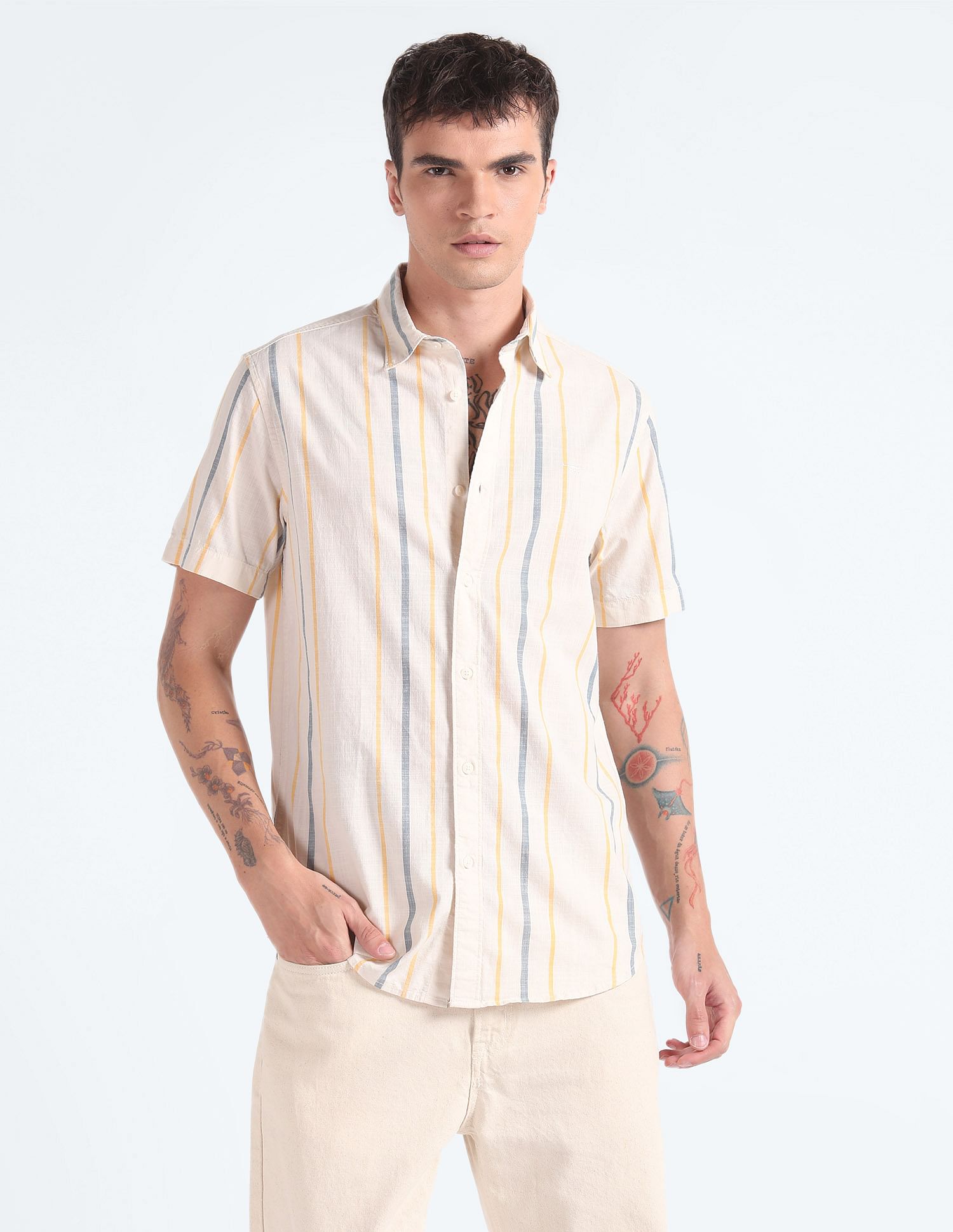 Flying Machine 30s Slub Stripe Shirt