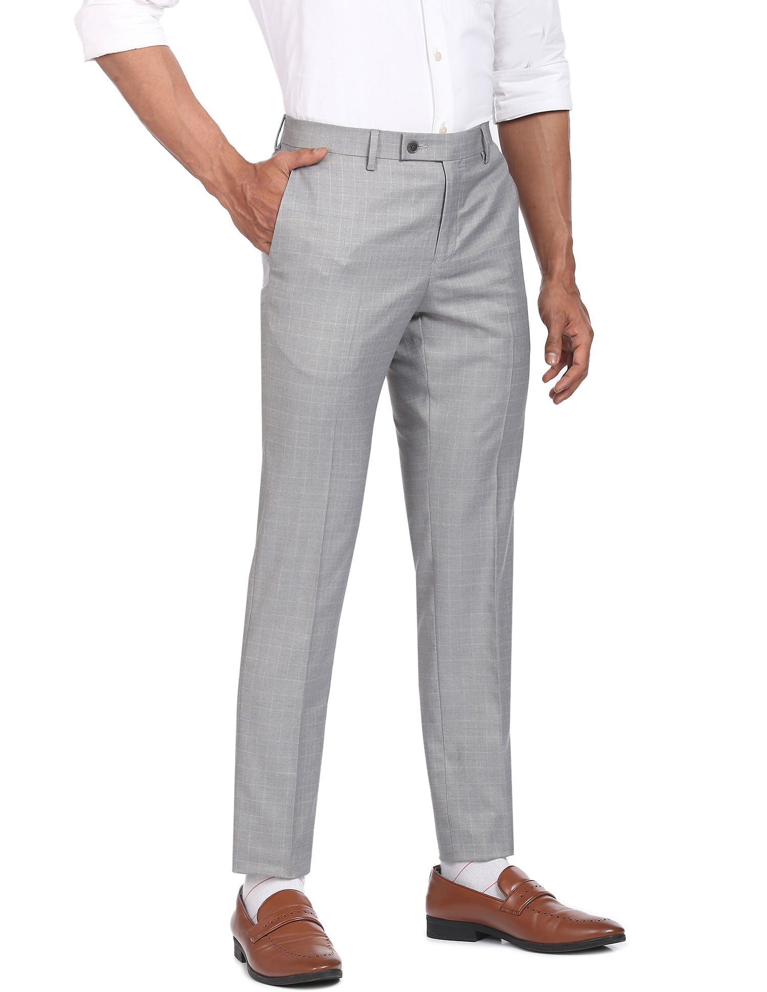 Scott  Taylor Grey Grid Regular Fit Trouser