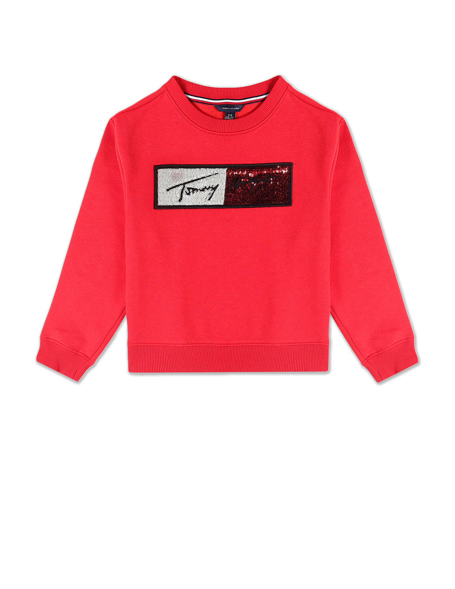 Tommy Hilfiger Red Signature Large Front Logo Crew Neck Sweatshirt