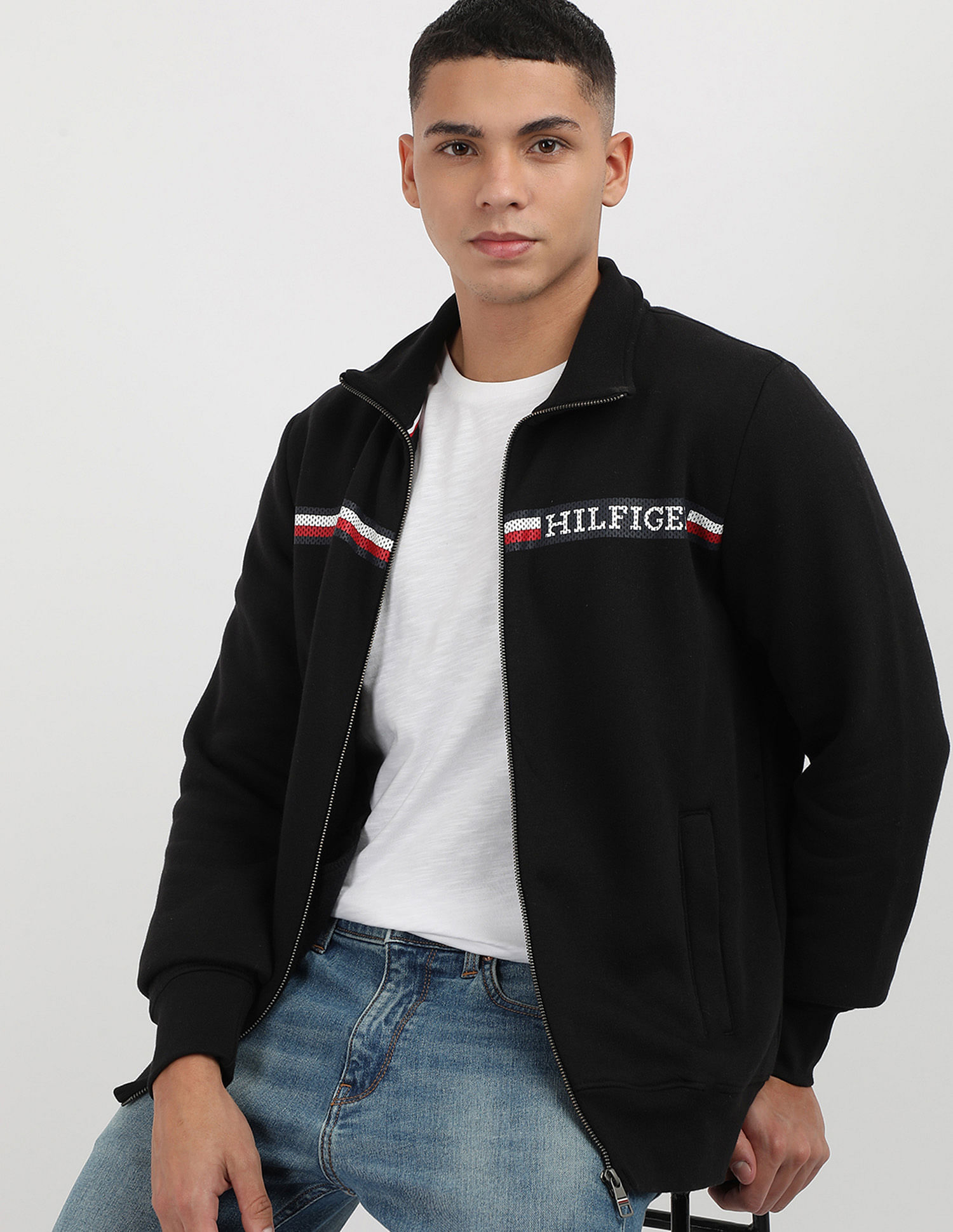 Tommy Hilfiger Chest Stripe Zip Through Sweatshirt
