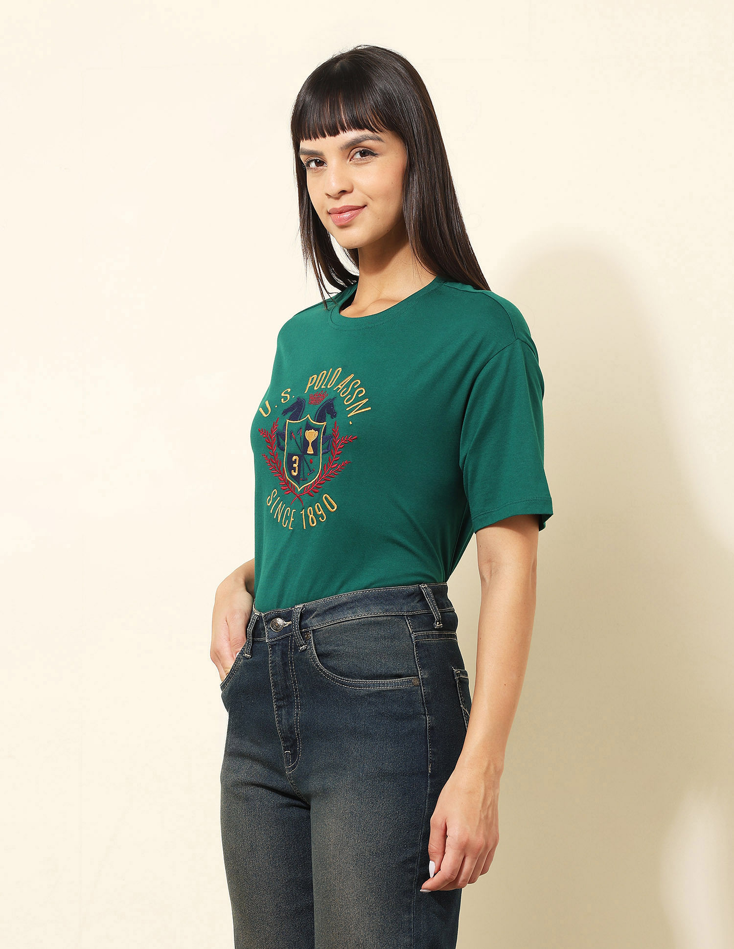 U.S. Polo Assn. Women Boyfriend Fit Brand Printed T-Shirt