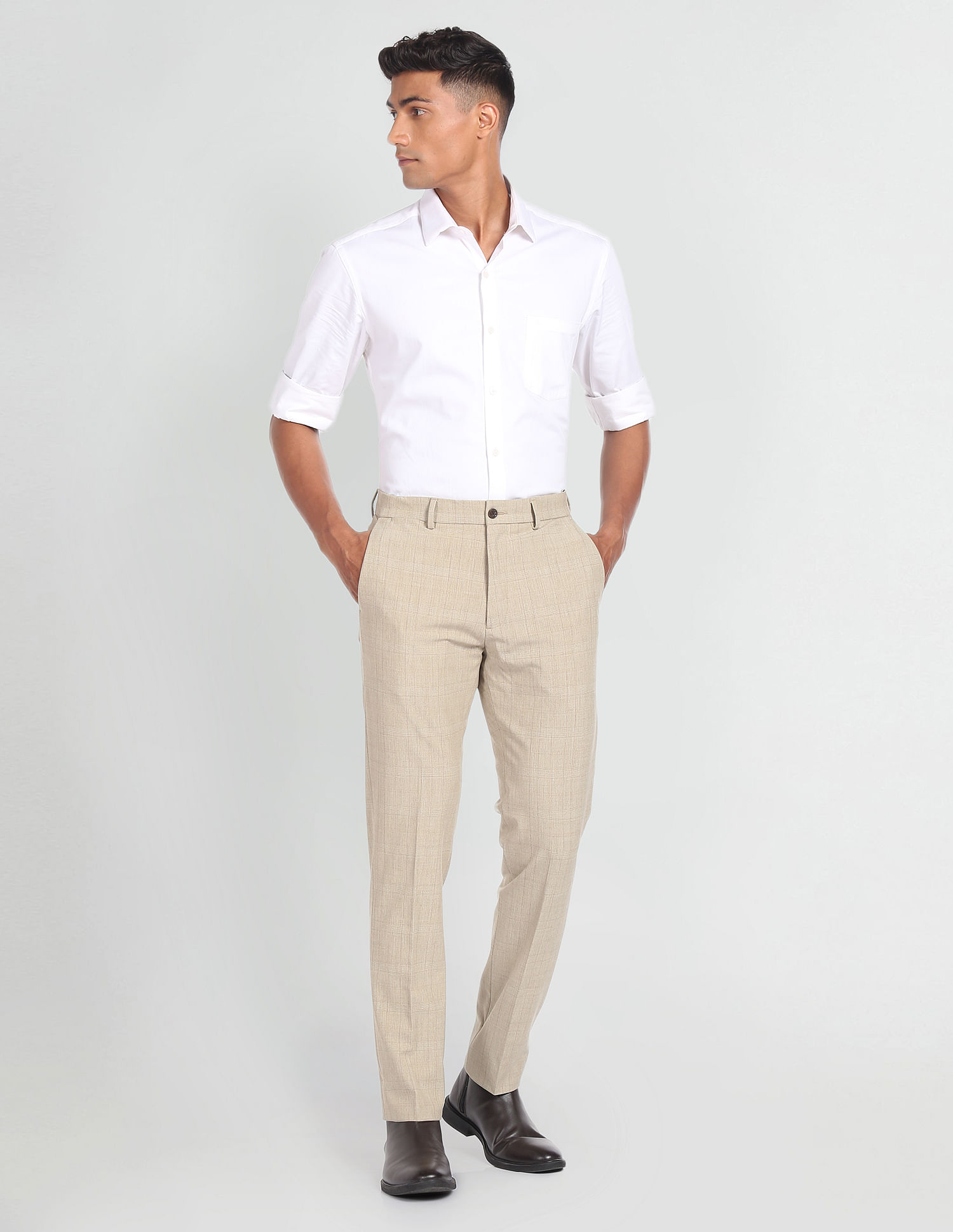 Arrow Newyork Windowpane Check Smart Flex Trousers