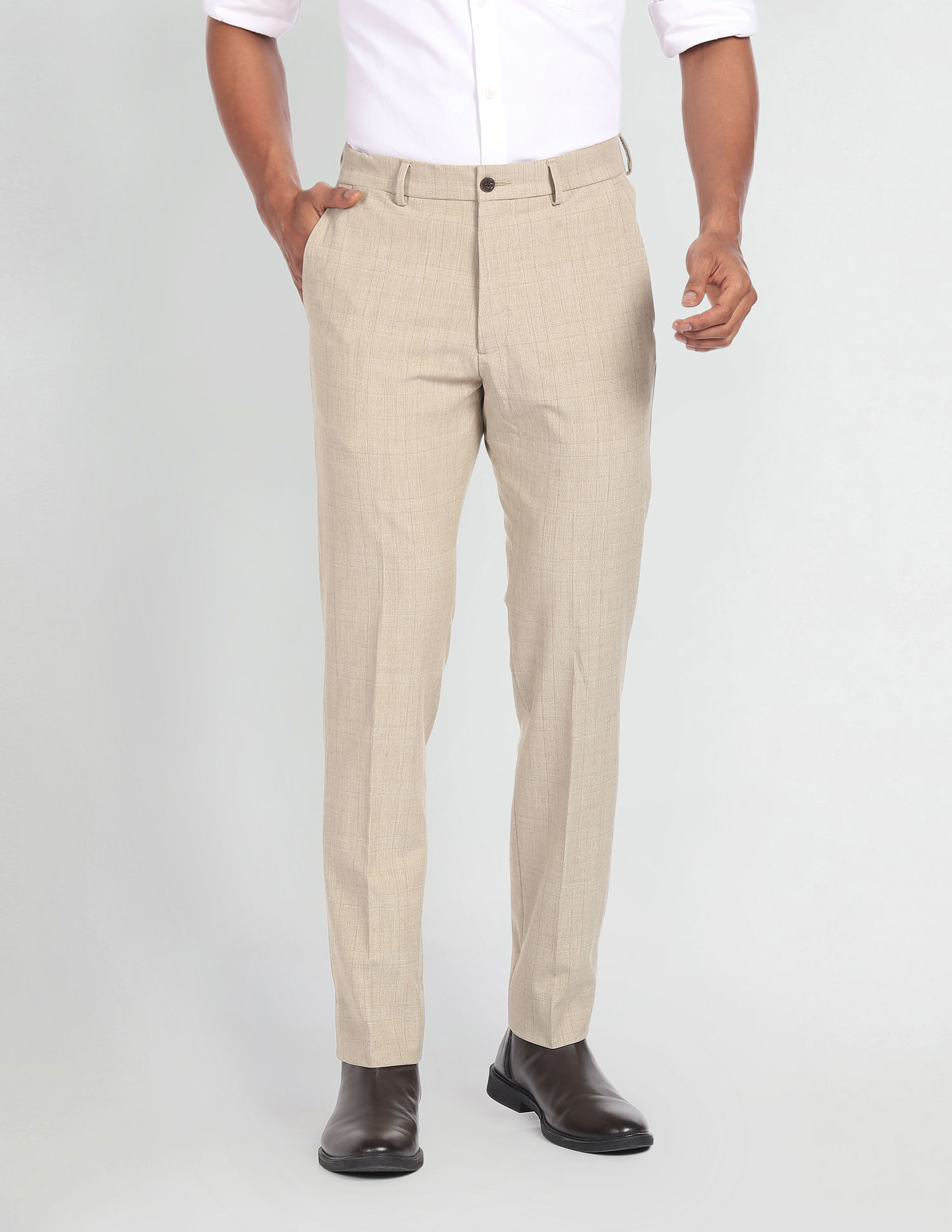 Arrow Newyork Windowpane Check Smart Flex Trousers
