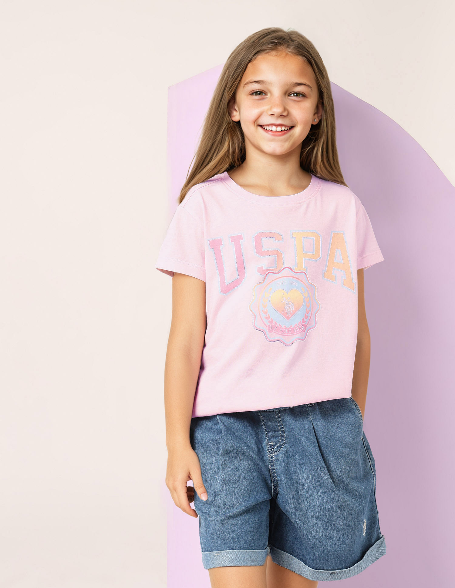 U.S. Polo Assn. Kids Girls Brand Printed Regular Fit T-Shirt